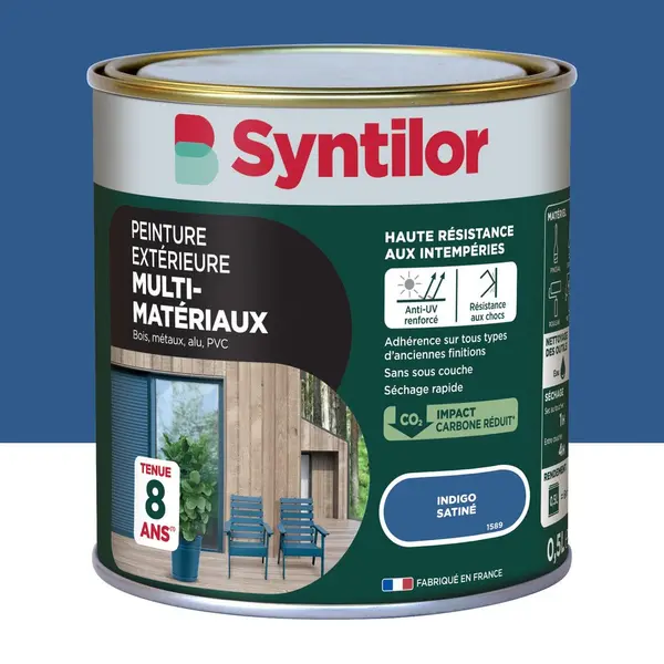 Peinture exterieure bois, aluminium, pvc . SYNTILOR indigo satine 0.5l - SYNTILOR