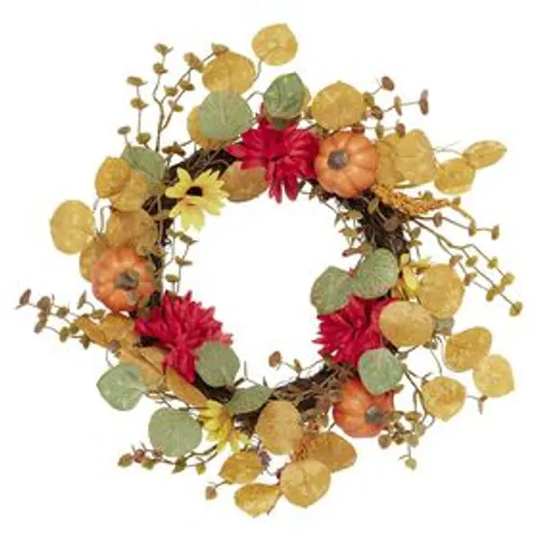 Couronne artificielle automne fleurs feuilles et citrouilles Ø45cm