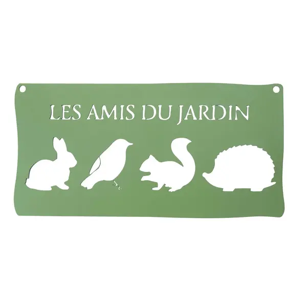 Pancarte décorative en métal "Les amis du jardin" - 25,5x12,5cm - vert pâle - Louis Moulin