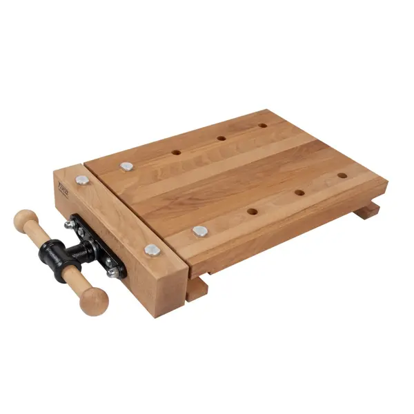 Mini plateau d’établi - HEAVYDUTY hêtre massif 620 x 350 x 85 mm - 1 presse - perçage 19 mm - Pinié