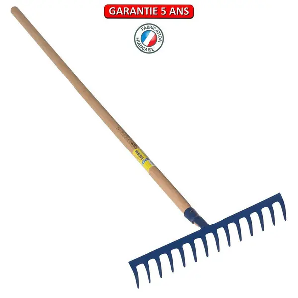 Râteau forgé 16 dents courbes manche bois 1,50 m, outil trempé haute résistance, jardin - PERRIN