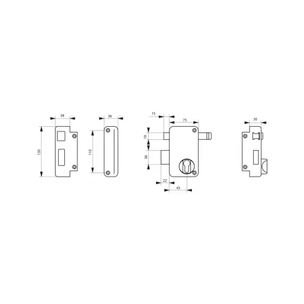 Boitier de serrure verticale en applique double entrée à tirage pour porte d'entrée, gauche, axe 45mm, 75x130mm, noir - THIRARD