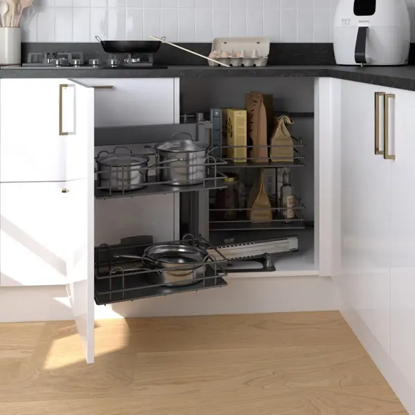 Rangement coulissant gauche 4 paniers pour meuble bas d'angle 100cm