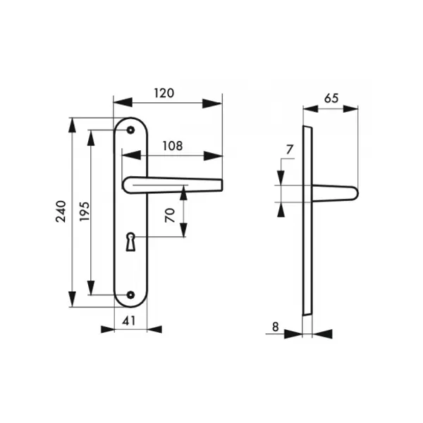 Ensemble de poignées pour porte de chambre Vesta trou de clé, carré 7mm, entr'axes 195mm, nickelé satiné - THIRARD