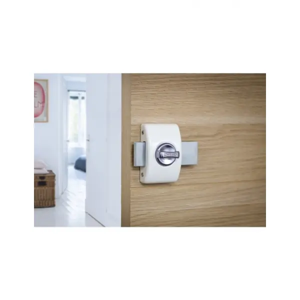 Verrou à bouton Design pour porte d'entrée, cylindre 40mm, acier, 3 clés, blanc - THIRARD