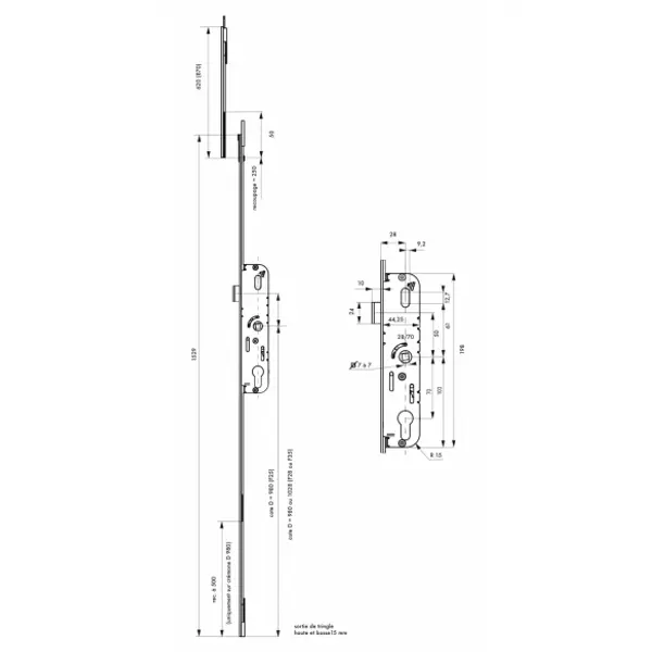 Boitier de serrure enc. Fenster à cylindre pour porte fenêtre, axe 28mm, 2pts, H. 1530mm, G-22682-45-0-1 - FERCO by THIRARD