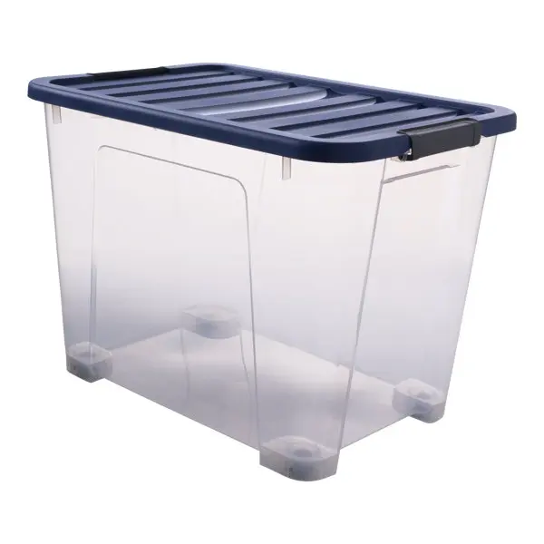 Boîte de rangement transparente avec couvercle et roues IVER 60 L