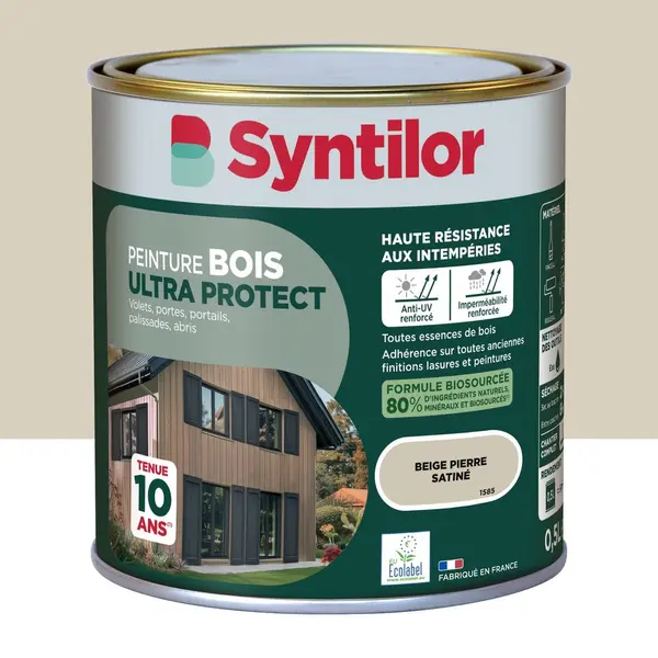 Peinture exterieure bois Ultra protect SYNTILOR beige pierre satine 0.5l - SYNTILOR