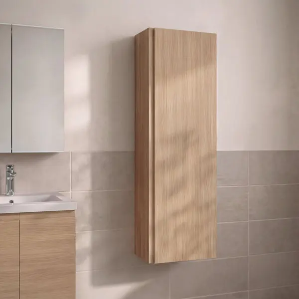 Colonne de rangement salle de bain décor imitation chêne clair IDALIE 120 x 40 x 15 cm