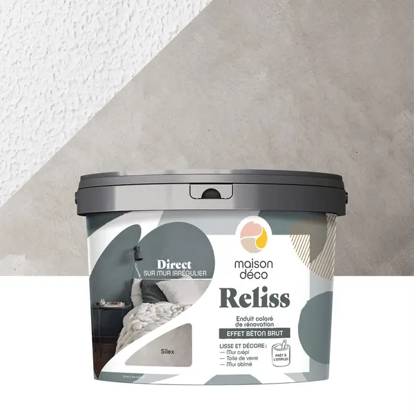 Enduit décoratif Reliss béton MAISON DECO, silex, 15 kg - MAISON DECO
