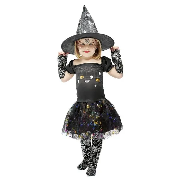 Déguisement enfant Halloween sorcière robe chapeau araignée 3/4ans