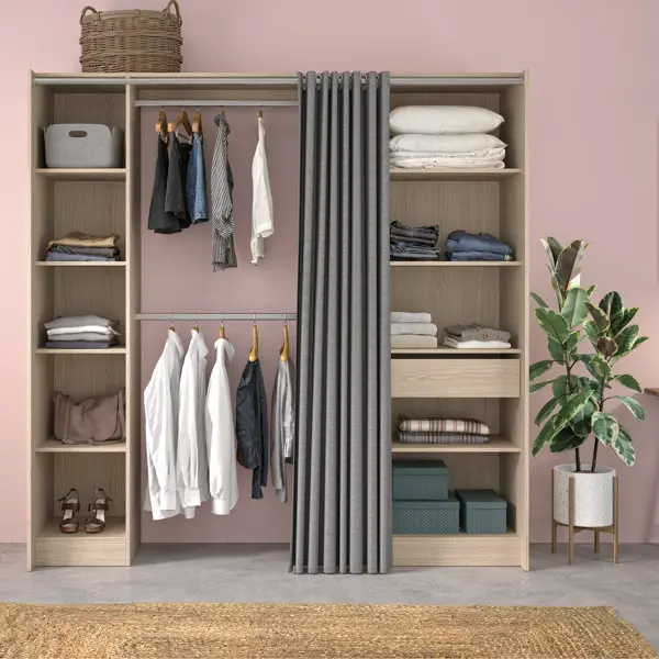 Dressing effet chêne clair "EKLIPS 2"- H. 200 x L. de 100 à 200 x P. 48 cm.