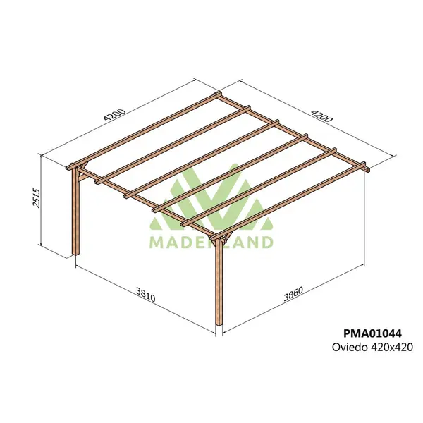 Pergola en bois adossée - modèle OVIEDO - 420 x 420 cm - Maderland