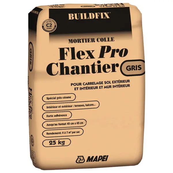 Mortier colle Flex pro chantier gris - 25 kg