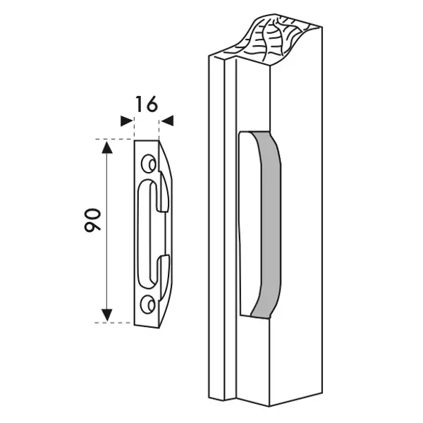 Gâche galet encastrable réversible pour porte d'entrée, 90x16x11mm, 0-0318-00-0-1 - FERCO by THIRARD
