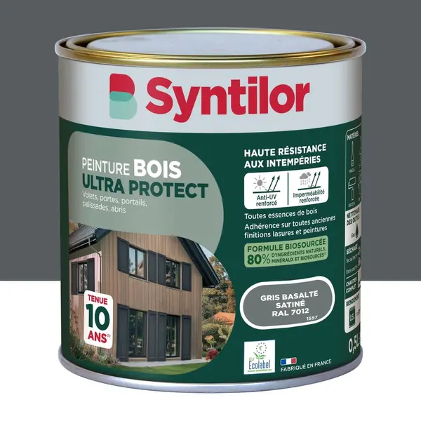 Peinture exterieure bois Ultra protect SYNTILOR gris basalte satine 0.5l - SYNTILOR