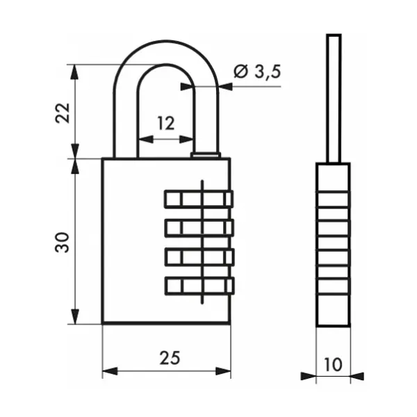Cadenas à combinaison Venus, 3 chiffres, intérieur, anse acier, 25mm - THIRARD