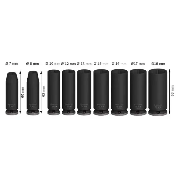 Set 9 Douilles Longues Impact 3/8 Bosch
