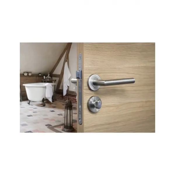 Serrure encastrable Monomax NF à condamnation pour salle de bain et toilette, axe 40mm, bouts ronds, têtière inox - THIRARD