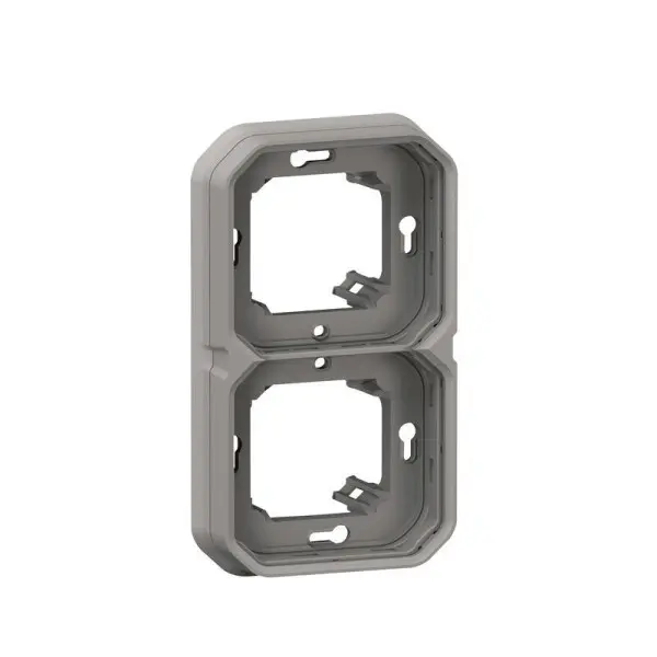 Support plaque encastré 2 postes montage horizontal/vertical Plexo gris - 069683L