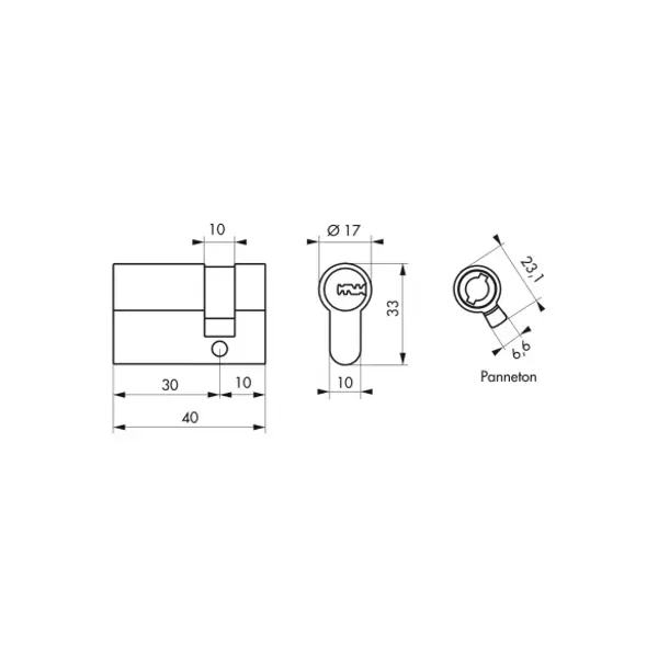Demi-cylindre de serrure Trafic 12, 30x10mm, nickel, anti-arrachement, anti-perçage, anti-casse, 5 clés - THIRARD