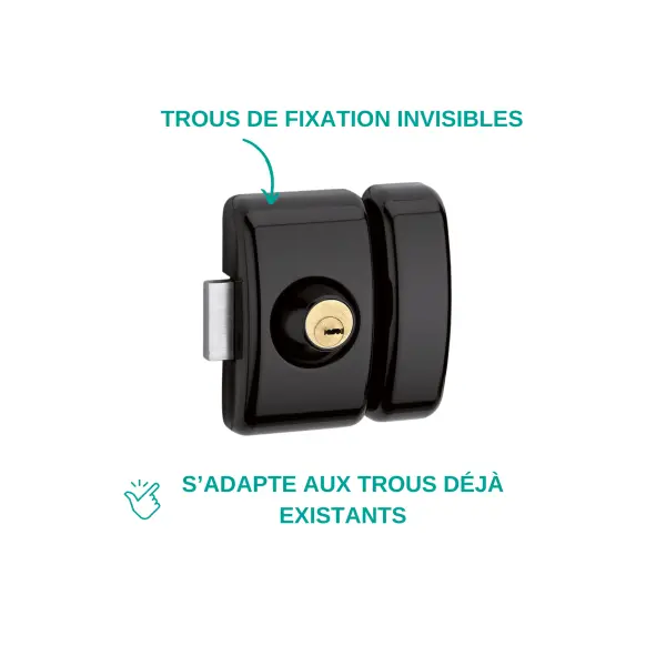 Verrou double entrée Universel pour porte d'entrée, cylindre 45mm, acier, 4 clés, epoxy noir - THIRARD