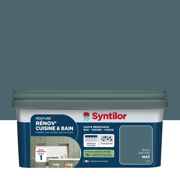 Peinture meuble bleu abysse mat SYNTILOR Renov' cuisine et bain 2l - SYNTILOR