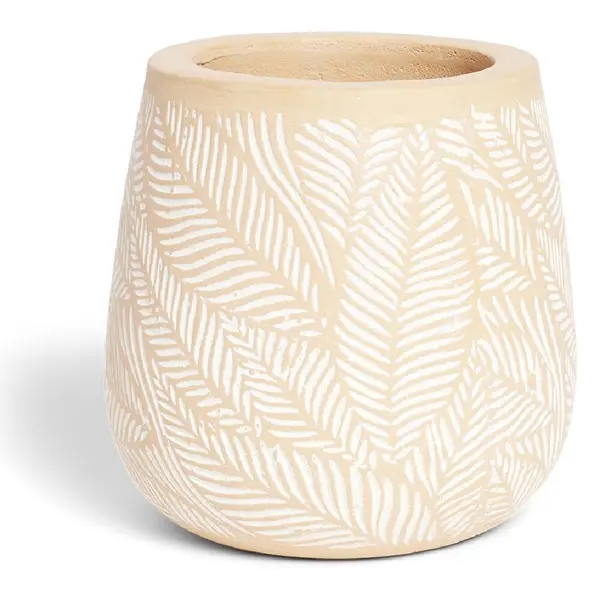 Pot de jardin terre cuite motif fleur blanche Ø20xH20cm