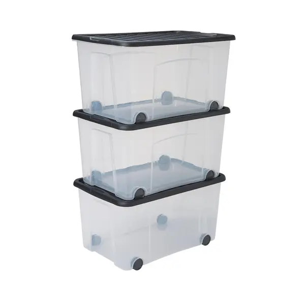 Lot de 3 bacs SUNDIS polypropylene transparent l.38 x H.31 cm, 50 l - SUNDIS