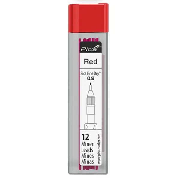 Mines de rechange Rouge 0.9mm Fine Dry Boite de 24 Pica
