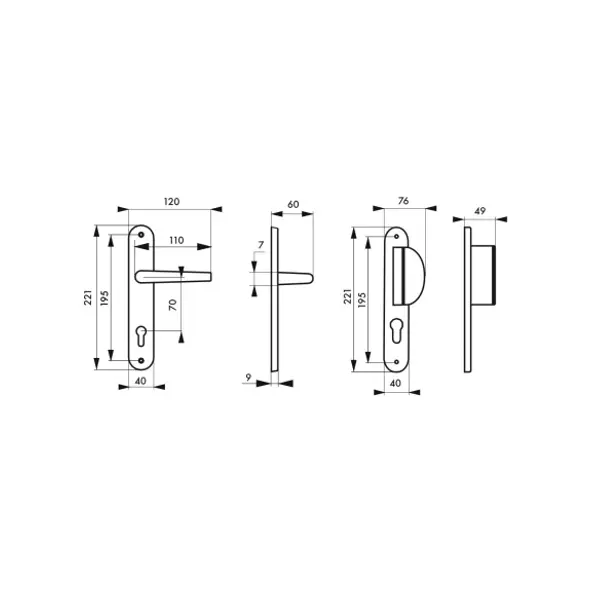 Ensemble de poignées pour porte d'entrée palière Chantilly trou de cylindre, carré 7mm, entr'axes 195mm, blanc - THIRARD