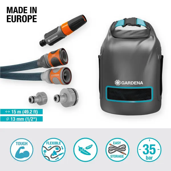 Kit tuyau Liano™Xtreme 15m, Ø 13mm + sac de rangement et pièces - ultra résistant - GARDENA