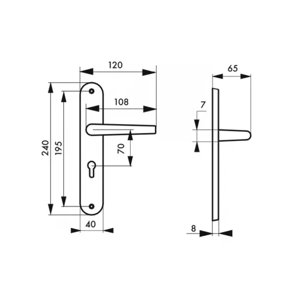 Ensemble de poignées pour porte d'entrée Vesta trou de cylindre, carré 7mm, entr'axes 195mm, nickelé satiné - THIRARD