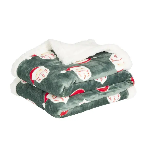 Plaid sherpa motif Père Noël rouge et vert 150x120cm