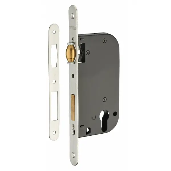 Boitier de serrure encastrable à rouleau à cylindre pour porte d'entrée, axe 50mm, bouts ronds - THIRARD