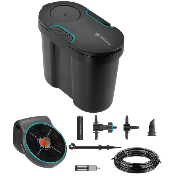 Solution d'arrosage automatique solaire AquaBloom avec réserve d'eau - GARDENA
