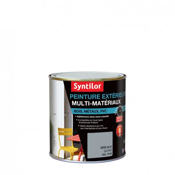 Peinture multimatériau extérieur SYNTILOR gris alu satiné 0.5 l - SYNTILOR