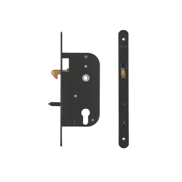 Boitier de serrure encastrable à crochet à cylindre pour porte coulissante, axe 50mm, bouts ronds - THIRARD
