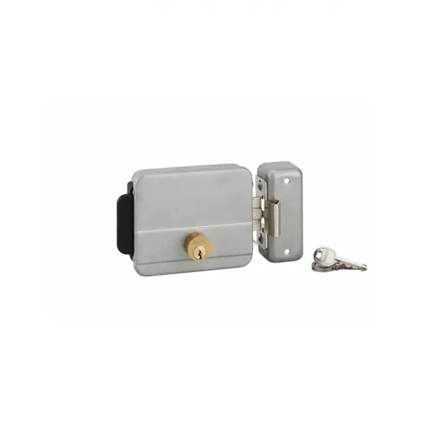 Serrure électrique horizontale en applique double entré pour portail, réversible, axe 60mm, 125x105mm, gris, 3 clés - THIRARD