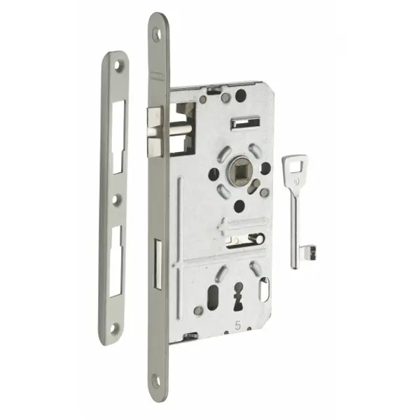 Serrure encastrable à clé pour porte de chambre, gauche, axe 55mm, bouts ronds, 1 clé - THIRARD