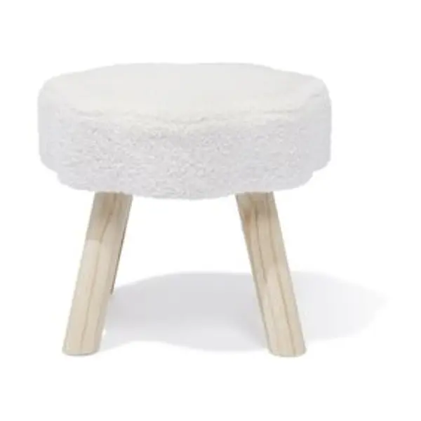 Pouf décor nuage laine bouclée Blanc - 36x30xH33cm