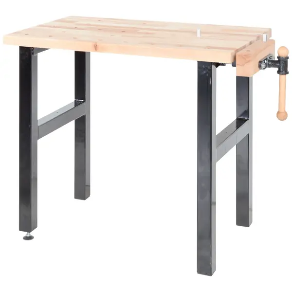 Établi de bricolage 1000 mm avec étau - Plateau hêtre massif et pieds acier - Pinié