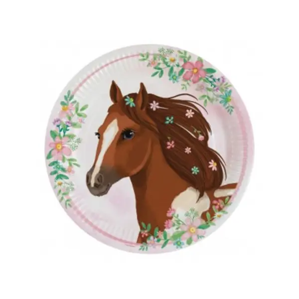 Assiettes carton cheval rose x8 9909874-66