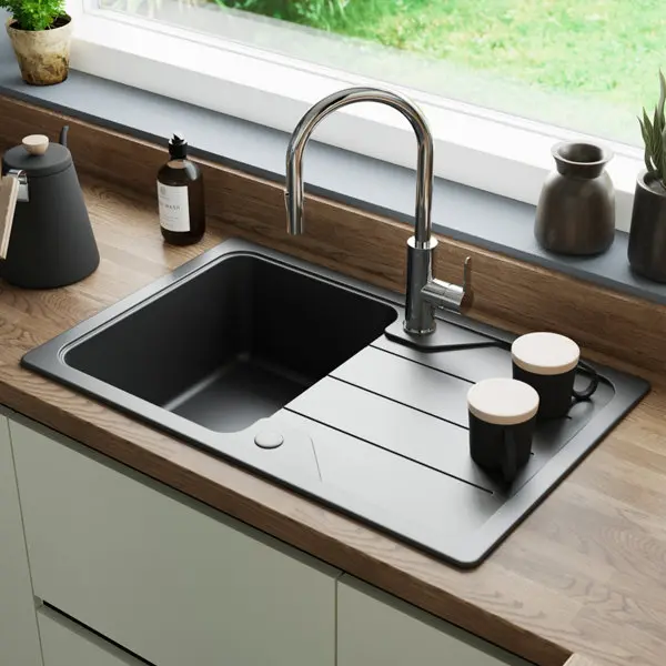 Évier en quartz compact "Arber" noir - 1 cuve