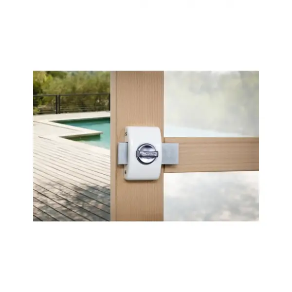 Verrou à bouton Design 5 pour porte d'entrée, cylindre 45mm, acier, 3 clés, blanc - THIRARD