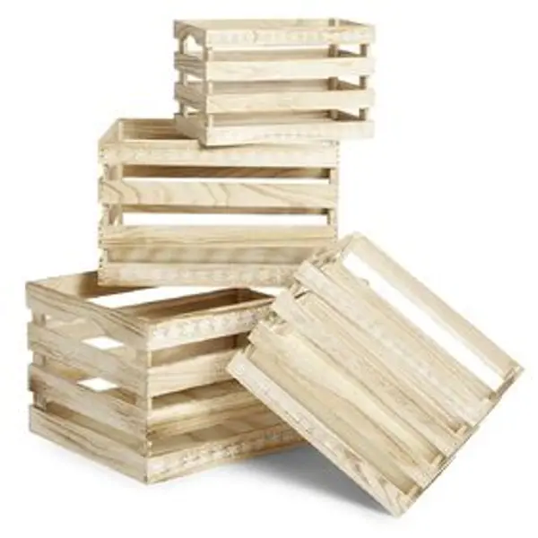 Cagette en bois motif flocon blanc 33x23xH21cm