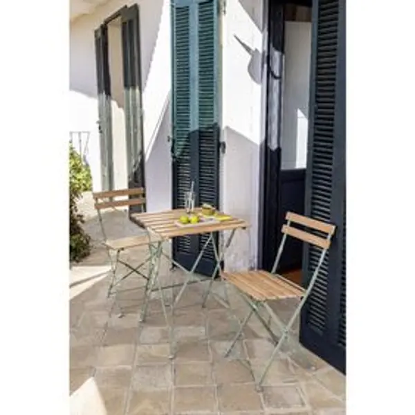 Chaise de jardin pliante Bali métal vert et bois 39x47xH77 cm
