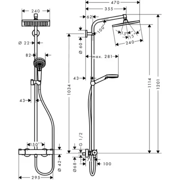 Colonne de douche thermostatique Showerpipe Crometta E 240 - chrome - 1 jet