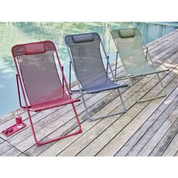 Chilienne Garden pliante avec têtière textilène rouge 56x82xH76/90cm