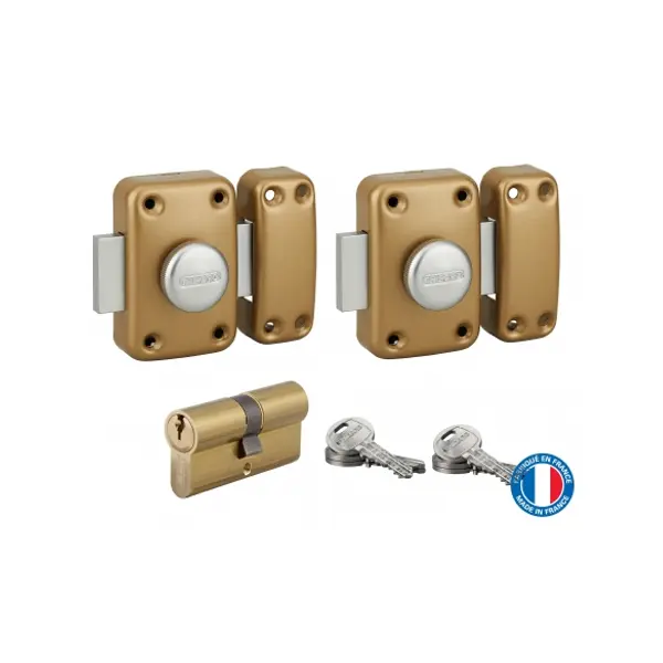 Lot 2 verrous de porte d'entrée Capital, bouton 45 mm + cylindre profilé hg 30x30 mm, 6 clés, s'entrouvrant - THIRARD